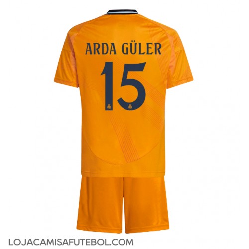 Camisa de Futebol Real Madrid Arda Guler #15 Equipamento Secundário Infantil 2024-25 Manga Curta (+ Calças curtas)